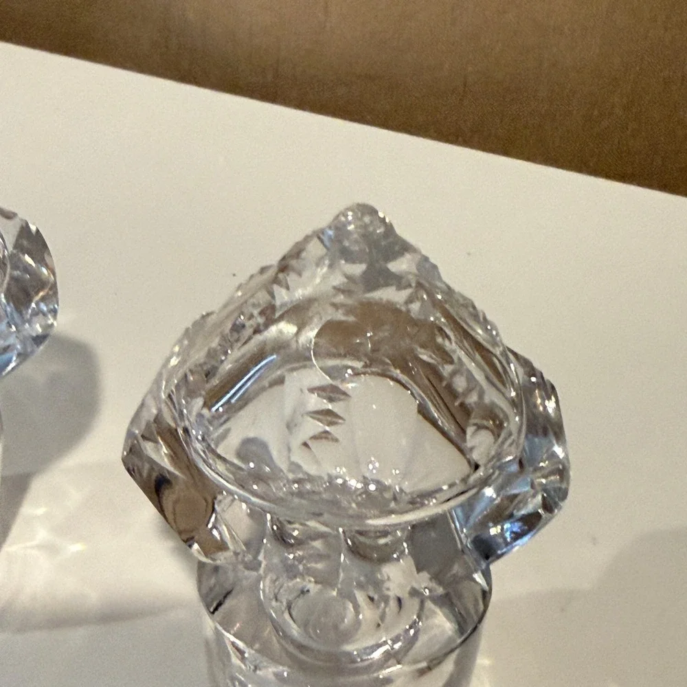 Vintage Clear Lead Crystal Decanter Stoppers Pyramid Diamond Cut Set of‎ 2 Heavy